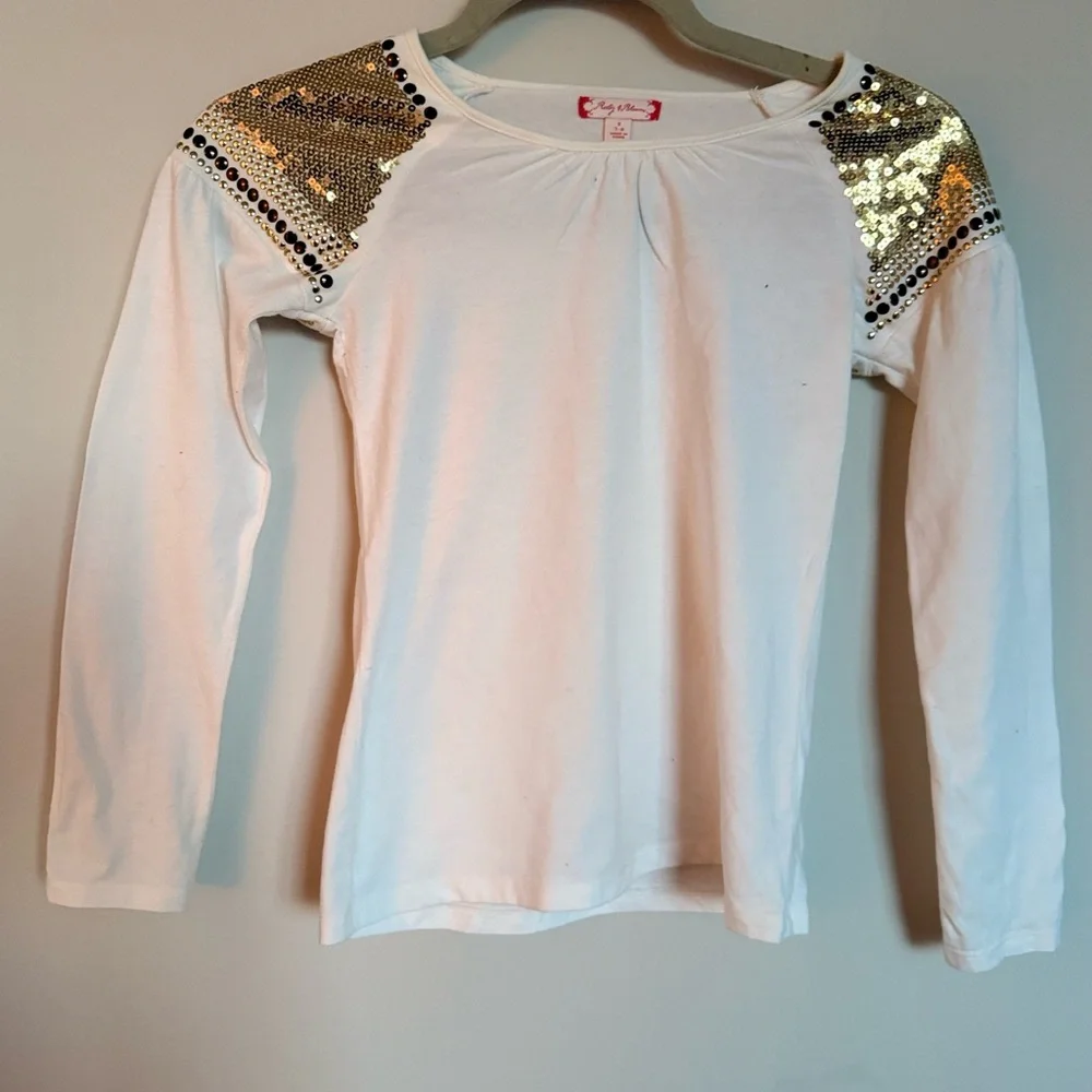 Ruby & Bloom Girls Embellished White Long Sleeve Top | Size S (7–8)